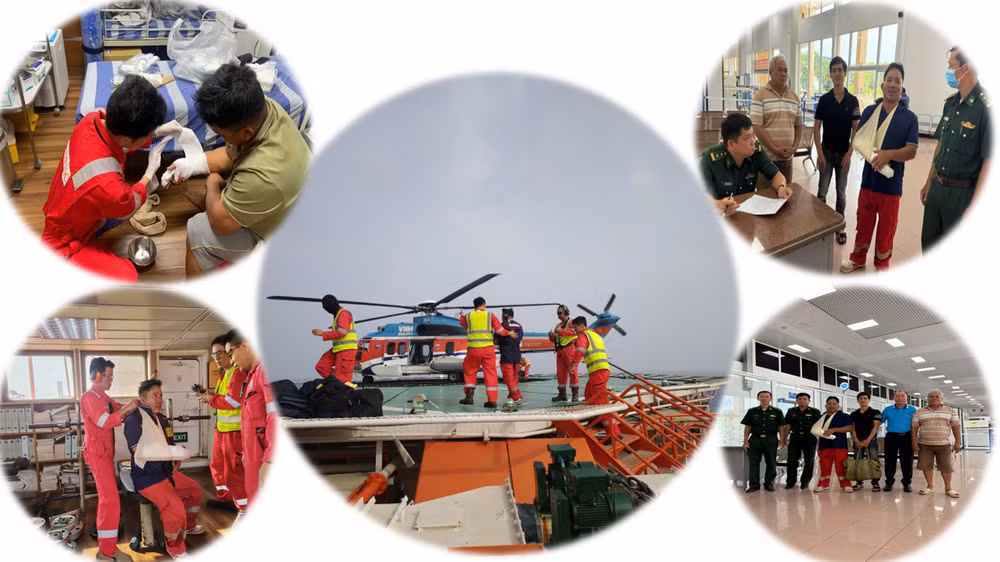 Lực lượng y tế tiến hành sơ cứu cho ngư dân tại mỏ Đại Hùng. (Ảnh: PVEP)