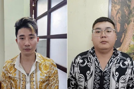 Các đối tượng Trần Văn Thành và Trần Ngọc Tuấn tại cơ quan Công an.