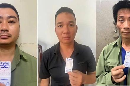 Các đối tượng Điệp, Hưng và Đại tại cơ quan Công an.