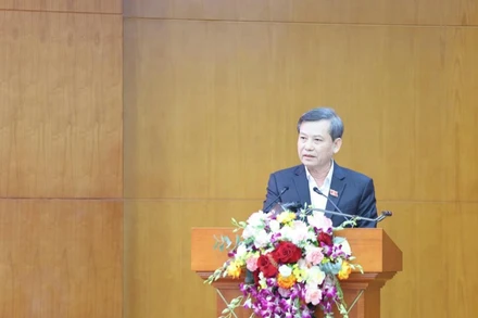 Đồng chí Lê Minh Trí, Bí thư Trung ương Đảng, Phó Trưởng ban Thường trực Ban Nội chính Trung ương, Ủy viên Ban Chỉ đạo Trung ương về phòng, chống tham nhũng, lãng phí, tiêu cực phát biểu tại hội nghị. (Ảnh: VĂN PHƯỚC)