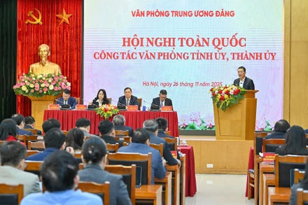 Hội nghị toàn quốc công tác văn phòng tỉnh ủy, thành ủy năm 2025 diễn ra tại Hà Nội. (Ảnh: THỦY NGUYÊN)