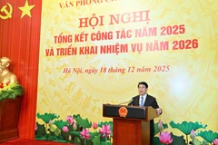 Chủ tịch nước Lương Cường phát biểu tại Hội nghị tổng kết công tác năm 2025 của Văn phòng Chủ tịch nước.