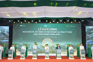 Các đại biểu thực hiện nghi thức khởi công dự án.