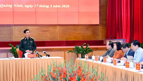 Đại tướng Phan Văn Giang phát biểu chỉ đạo tại buổi làm việc.