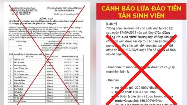 Hai trường hợp lừa đảo được Trường đại học Tài nguyên và Môi trường Hà Nội ghi nhận thời gian gần đây.