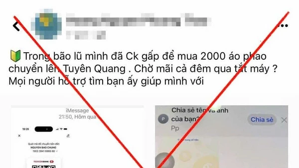 Các đối tượng lợi dụng việc kêu gọi quyên góp, ủng hộ người dân vùng bão, lũ để đưa ra các thông tin sai sự thật nhằm trục lợi. 
