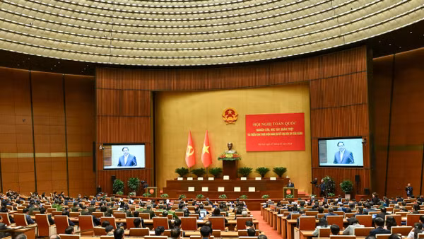 Hội nghị toàn quốc nghiên cứu, học tập, quán triệt và triển khai thực hiện Nghị quyết Đại hội XIV của Đảng. Ảnh | DUY LINH