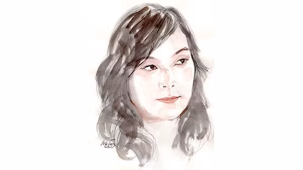 Ký họa chân dung nhà thơ Đào Phong Lan của họa sĩ Đỗ Hoàng Tường.