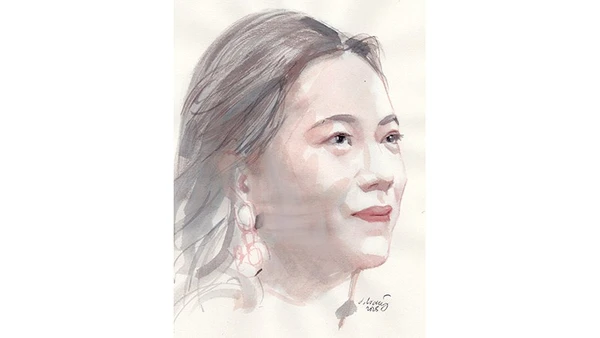 Ký họa chân dung nhà thơ Vi Thùy Linh của họa sĩ Đỗ Hoàng Tường.