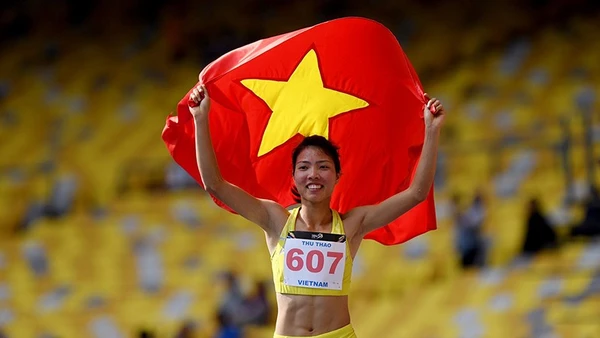 Bùi Thị Thu Thảo ăn mừng khi giành HCV ASIAD 2018. Ảnh | DŨNG PHƯƠNG