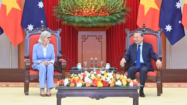 Chiều 10/9/2025 tại Trụ sở Trung ương Đảng, Tổng Bí thư Tô Lâm tiếp Toàn quyền Australia Sam Mostyn, đang có chuyến thăm cấp Nhà nước tới Việt Nam từ ngày 9-12/9/2025. (Ảnh: ĐĂNG KHOA)
