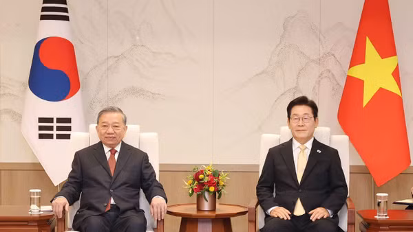 Tổng Bí thư Tô Lâm hội đàm với Tổng thống Hàn Quốc Lee Jae Myung trong chuyến thăm cấp Nhà nước tới Hàn Quốc, tháng 8/2025. (Ảnh: TTXVN)