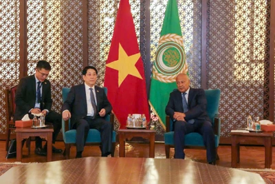 Chủ tịch nước Lương Cường gặp Tổng thư ký Liên đoàn Arab. (Ảnh: XUÂN KỲ)