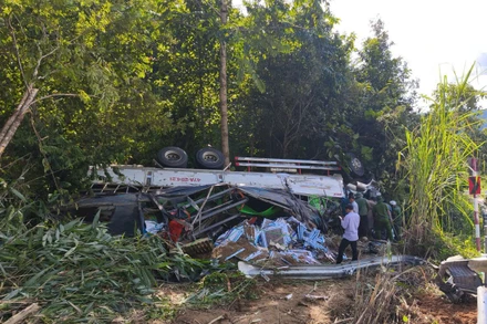 Hiện trường vụ tai nạn. (Ảnh: Công an tỉnh Quảng Ngãi cung cấp)