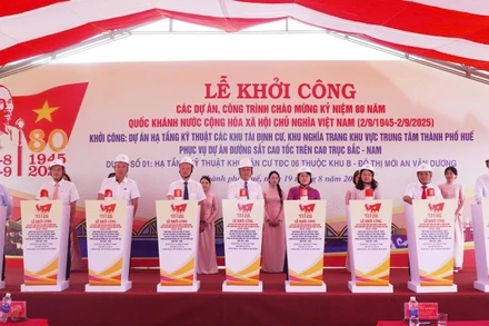 Các đại biểu đã nhấn nút khởi công các dự án.