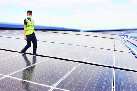 Kiểm tra hệ thống điện mặt trời mái nhà tại doanh nghiệp ở phường Bình Tân.