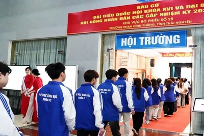 Sinh viên Đại học Thái Nguyên nô nức đi bầu cử từ sớm.