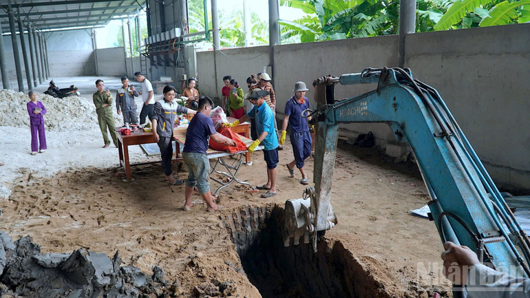 Hố chôn con cá heo ngay trong nhà xưởng của doanh nghiệp tại chân cầu Khánh An. ndo_br_ca-4-818.jpg