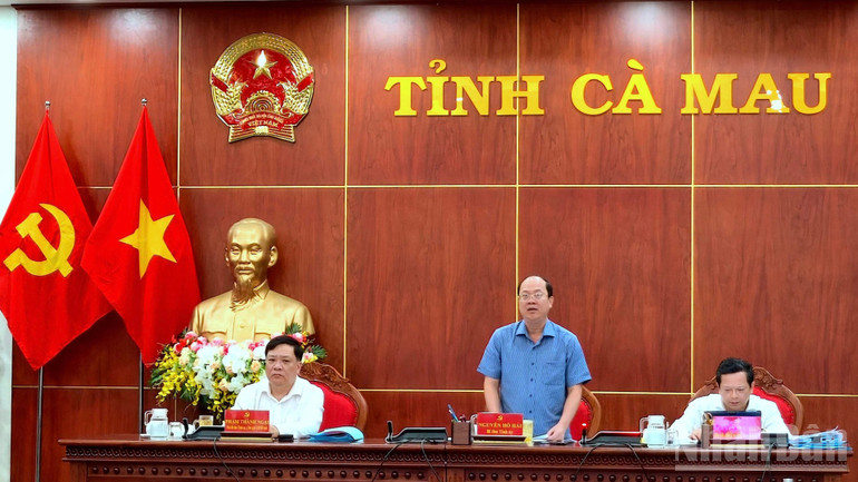 Bí thư Tỉnh ủy Cà Mau Nguyễn Hồ Hải (đứng) phát biểu chỉ đạo kết luận tại hội nghị. ndo_br_chinh-quyen-3-466.jpg