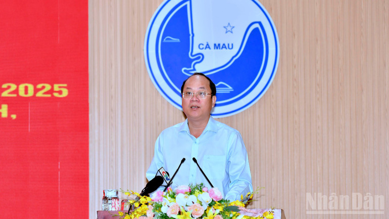 Bí thư Tỉnh ủy Cà Mau Nguyễn Hồ Hải phát biểu chỉ đạo tại hội nghị. ndo_br_hop-3-6463.jpg