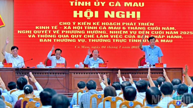 Biểu quyết thông qua các chỉ tiêu, phương hướng hành động những tháng cuối năm 2025 của Ban Chấp hành Đảng bộ tỉnh Cà Mau. ndo_br_hop-2-1445-4085.jpg