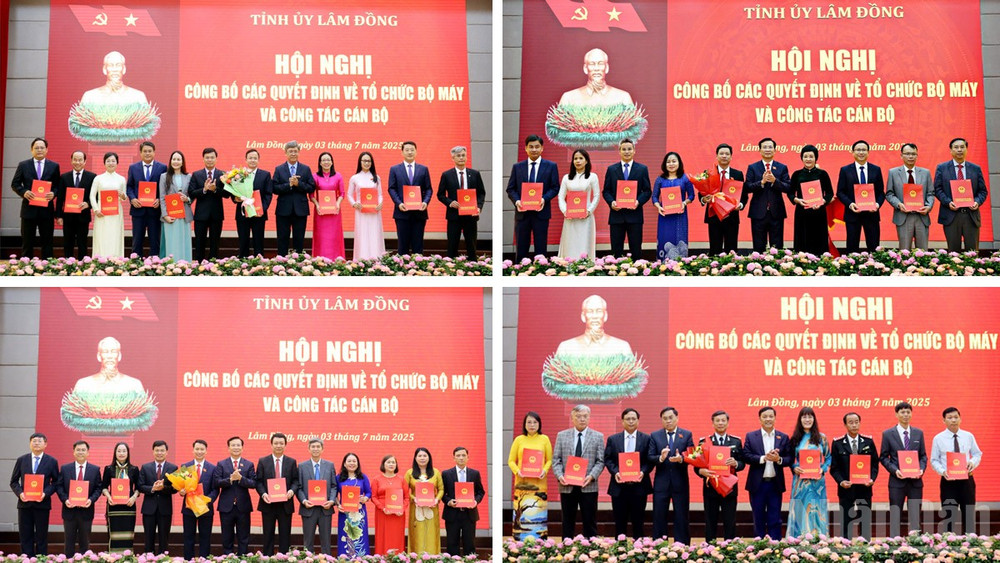 Lãnh đạo tỉnh Lâm Đồng trao quyết định cho lãnh đạo các sở: Văn hóa, Thể thao và Du lịch, Nội vụ, Dân tộc và Tôn giáo, Thanh tra tỉnh. ndo_br_3-so.jpg