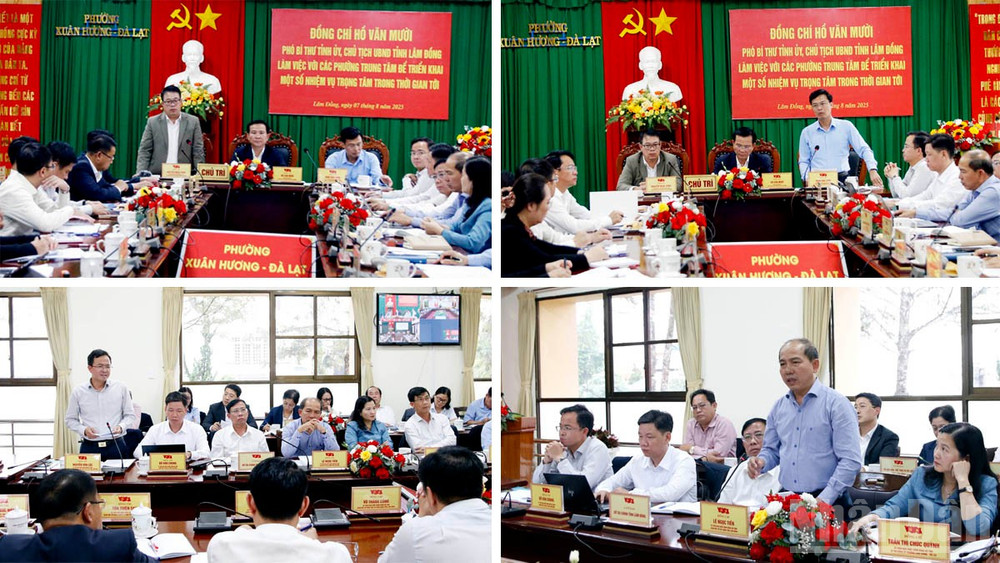 Các Phó Chủ tịch Ủy ban nhân dân tỉnh Lâm Đồng và lãnh đạo các sở phát biểu ý kiến tại buổi làm việc. ndo_br_2-6280.jpg