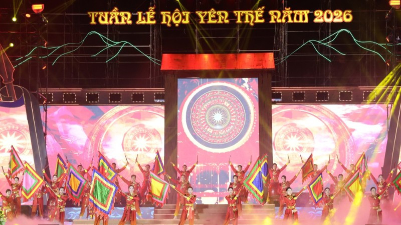 Tiết mục văn nghệ chào mừng khai mạc Tuần Lễ hội Yên Thế năm 2026.