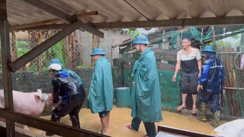 Lực lượng vũ trang tỉnh giúp người dân di dời tài sản đến nơi an toàn.