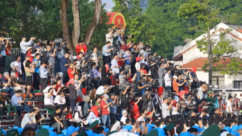 Lực lượng báo chí tác nghiệp tại Lễ kỷ niệm 80 năm Quốc khánh 2/9. (Ảnh: Cục Báo chí)