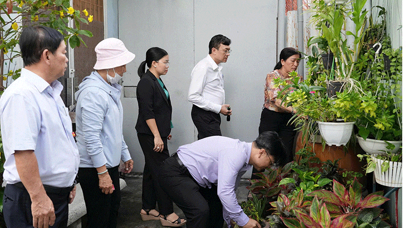 Đoàn công tác kiểm tra muỗi tại phường Mỹ Tho (tỉnh Đồng Tháp).