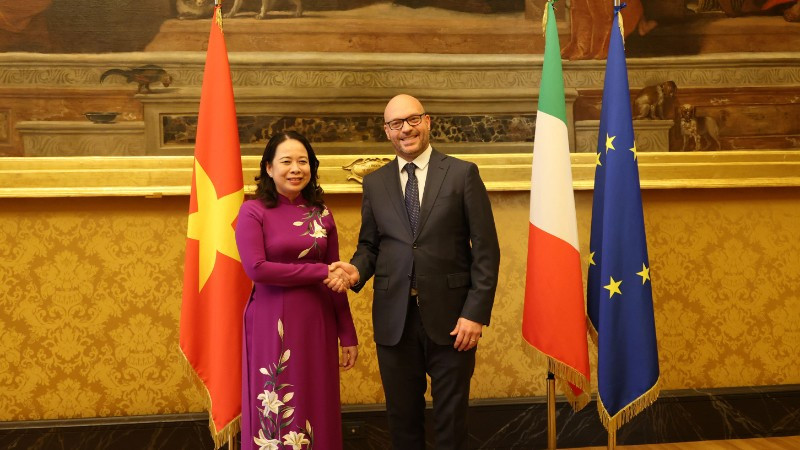 Phó Chủ tịch nước Võ Thị Ánh Xuân hội đàm với Chủ tịch Hạ viện Italia Lorenzo Fontana. (Ảnh: BNG)