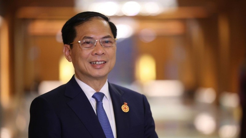 Phó Thủ tướng, Bộ trưởng Ngoại giao Bùi Thanh Sơn trao đổi với báo chí. (Ảnh: BNG)