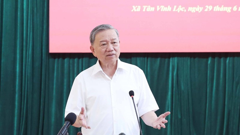 Tổng Bí thư Tô Lâm phát biểu tại buổi làm việc với Ban Thường vụ Đảng ủy xã Tân Vĩnh Lộc, Thành phố Hồ Chí Minh. (Ảnh: THỐNG NHẤT/TTXVN)