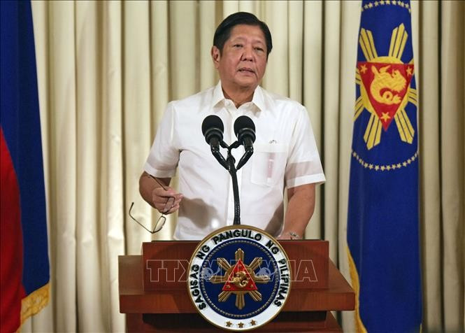 Tổng thống Philippines Ferdinand Marcos Jr. trong cuộc họp báo ở Manila, ngày 11/3/2024. (Ảnh: TTXVN)