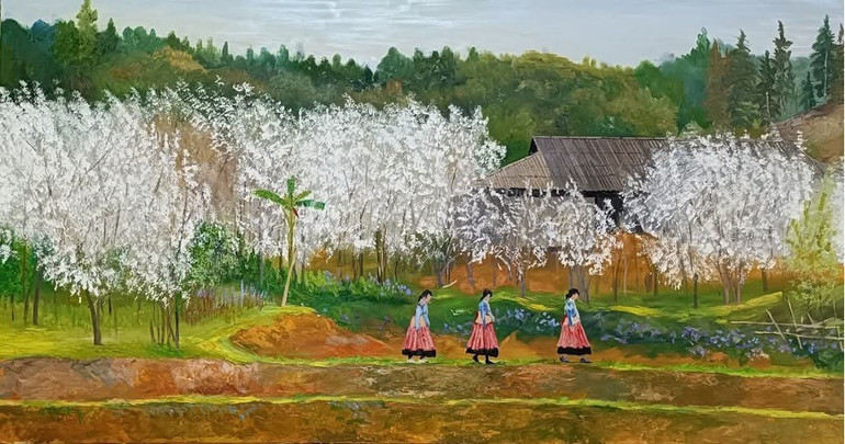 Tác phẩm "Màu trắng xuân thì" của họa sĩ Nguyễn Quý Dương, vẽ vào năm 2024.