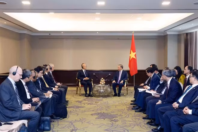 Tổng Bí thư, Chủ tịch nước Tô Lâm tiếp Chủ tịch Ngân hàng Phát triển châu Á (ADB), ông Masato Kanda. (Ảnh: nhandan.vn)