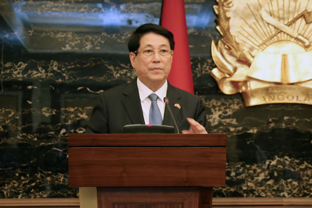 Chủ tịch nước Lương Cường phát biểu tại buổi gặp gỡ báo chí. (Ảnh: Xuân Kỳ) z6883968084170-ec4bdc901bdc9b89c2fdb03ea3903e7f.jpg