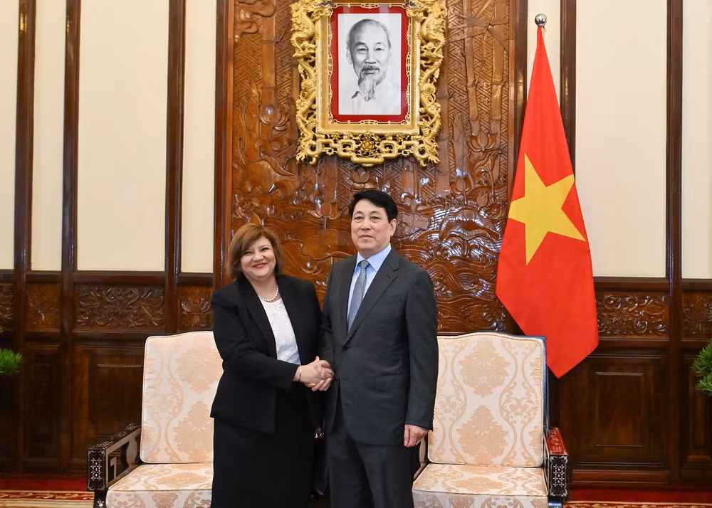 Chủ tịch nước Lương Cường tiếp Đại sứ Ai Cập đến chào từ biệt. (Ảnh: THỦY NGUYÊN)