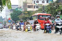 Đường Cách mạng Tháng Tám, thành phố Cần Thơ, ngập nặng sáng 6/11.