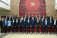 Tổng Bí thư Tô Lâm, các đồng chí lãnh đạo Đảng, Nhà nước và các đại biểu dự buổi làm việc với Ban Thường vụ Thành ủy Hà Nội. (Ảnh: ĐĂNG KHOA)