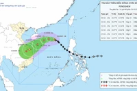 Bản đồ dự báo quỹ đạo và cường độ bão số 12 phát lúc 14 giờ ngày 20/10.