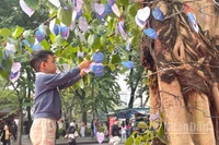 Em bé gửi gắm điều ước lên Cây Hạnh phúc. 