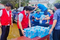 Hội Chữ thập đỏ tỉnh Thanh Hóa đưa hàng thiết yếu về vùng ngập nước.
