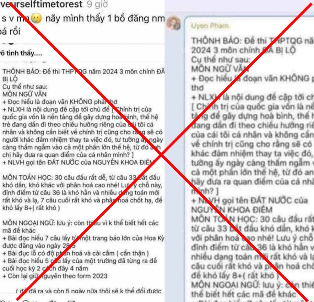 Thông tin "lộ đề" lan tràn trên mạng (Ảnh: Bộ Giáo dục và Đào tạo)