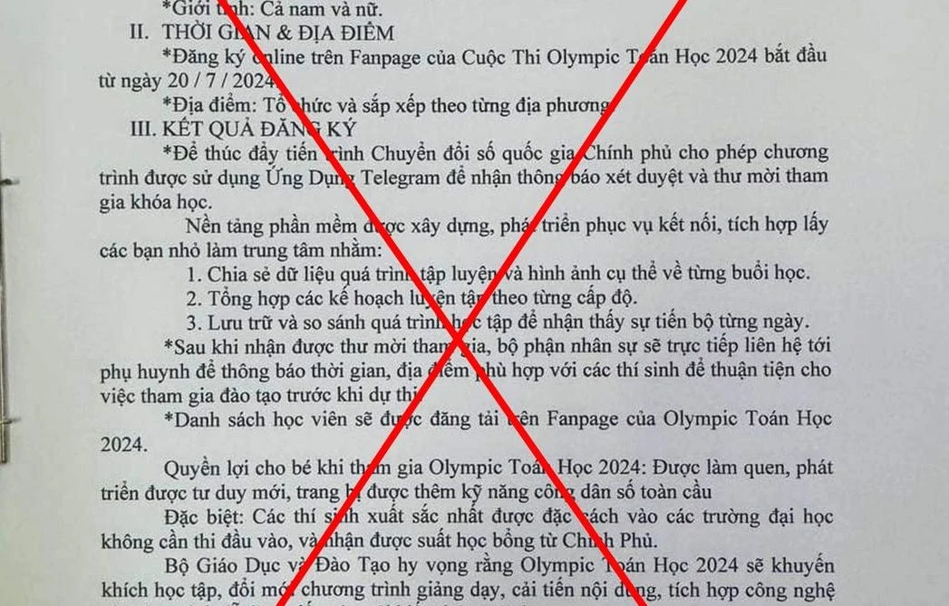 Văn bản trên mạng xã hội giả mạo Bộ Giáo dục và Đào tạo mời tham gia Olympic Toán học.