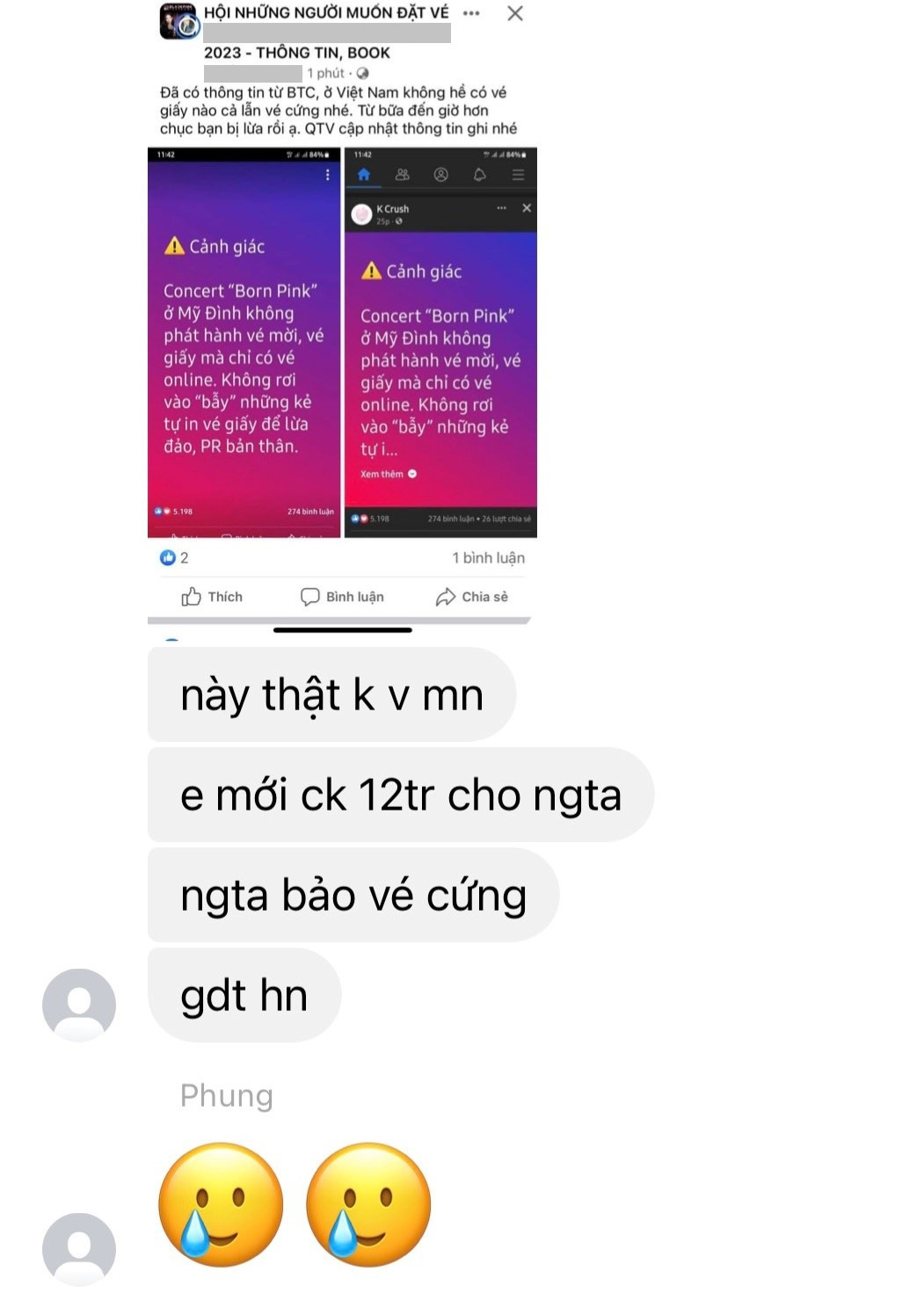 Đã có những người hâm mộ thông tin về việc mình bị lừa mua vé buổi biểu diễn.