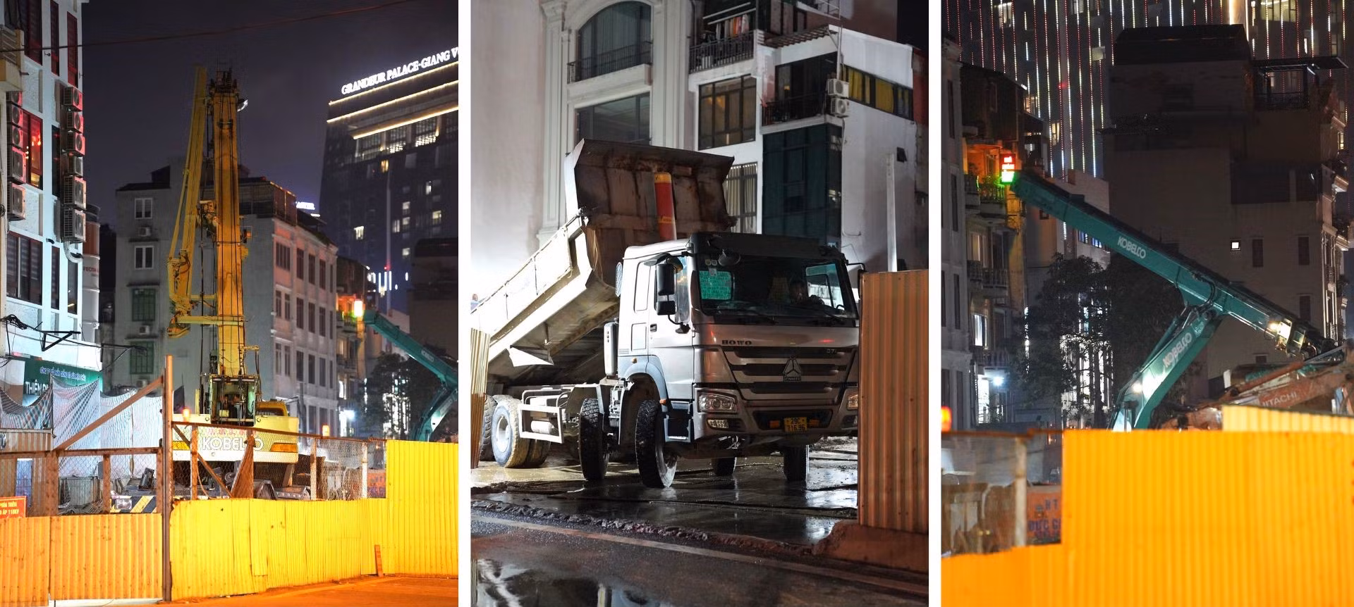 Hoạt động thi công tại đường Cát Linh, quận Đống Đa.