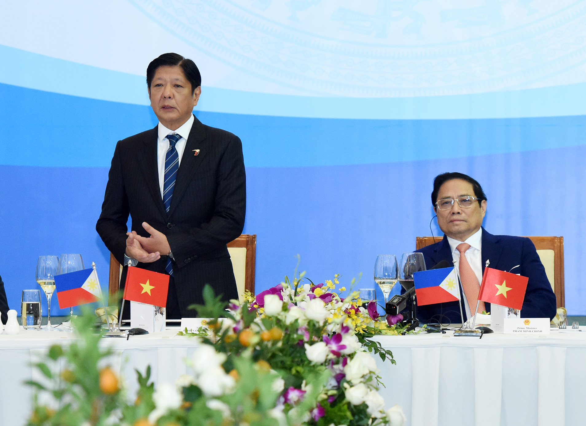 Tổng thống Philippines Ferdinand Marcos Jr. phát biểu tại cuộc gặp gỡ doanh nghiệp hai nước.