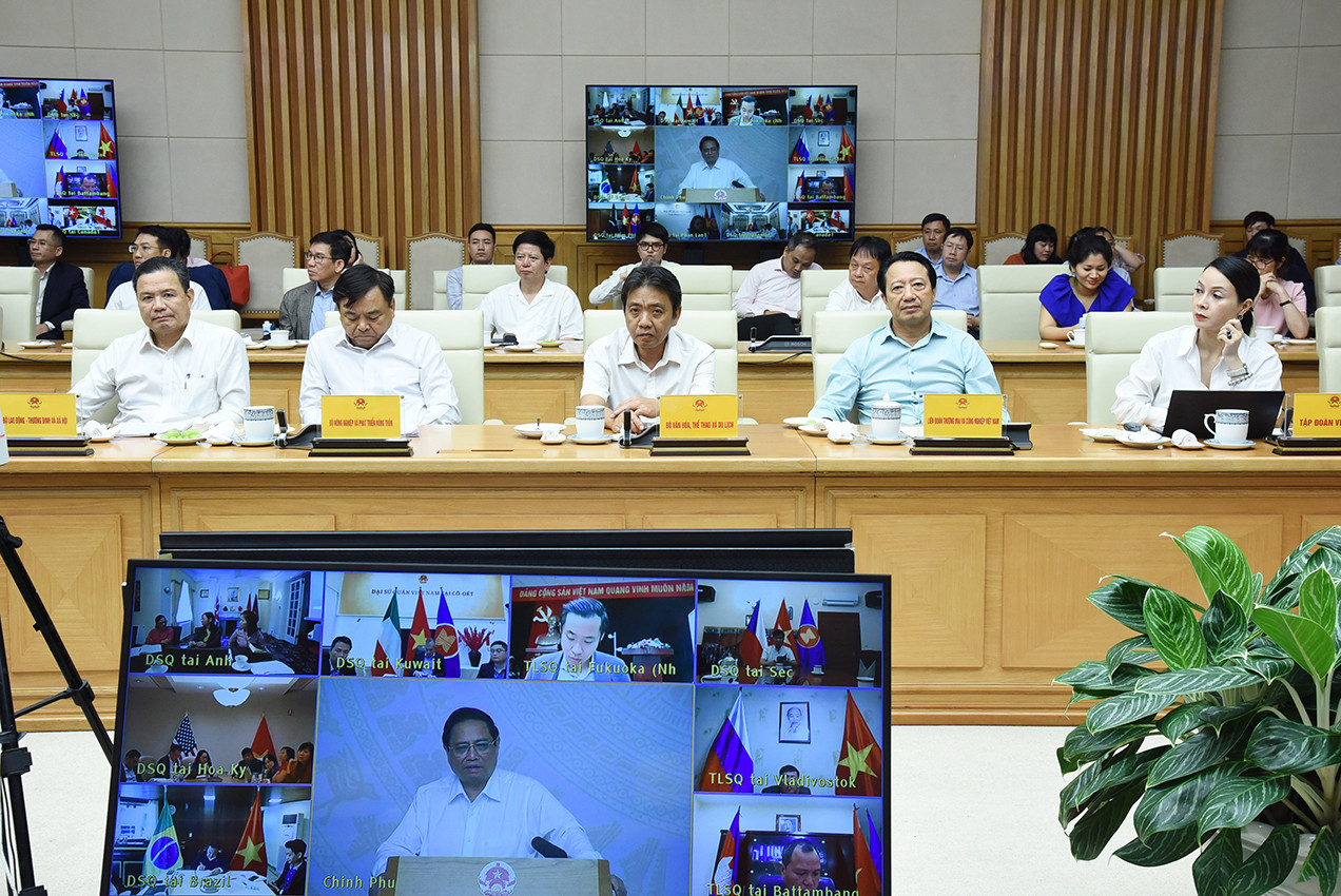 Thủ tướng Phạm Minh Chính phát biểu tại điểm cầu Chính phủ.